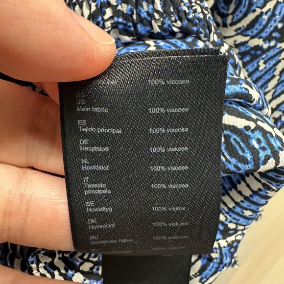 Maje Paris Blue Abstract Print Smocked Waist Mini Dress Size 40 - Picture 12 of 13